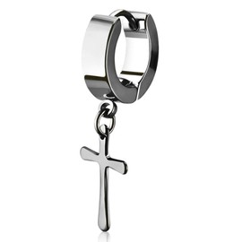 Autiga® Women's Creole Hoop Earrings Stainless Steel Cross Pendant Helix Huggie Ear Piercing, Stainless Steel