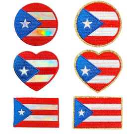 6 Pcs Puerto Rico Flag Embroidered Patch Emblem, Iron On/Sew On Applique for Clothes, Hats, Jeans, Dresses & DIY Accessories | Durable Fabric Badge for Craft Projects
