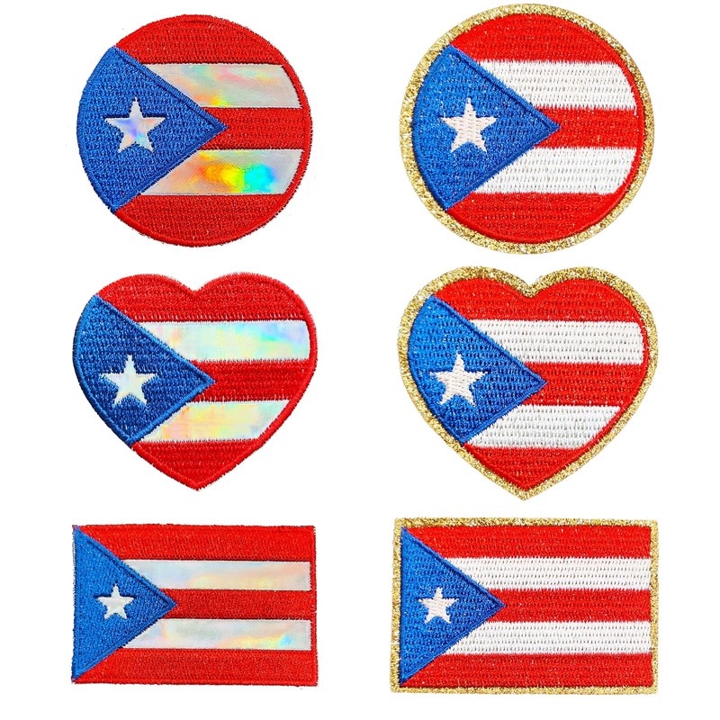 6 Pcs Puerto Rico Flag Embroidered Patch Emblem, Iron On/Sew