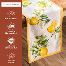 Maison d' Hermine Tablerunners 100% Cotton Decorative Tablerunner Easter Table Cover for Holiday, Dinner, Wedding, Camping & Dining, Limoncello (Double Layer) - Spring/Summer (14.50"x72")