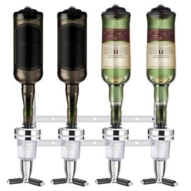 Wall Mounted Bottle Holder, Wall Drink Dispenser, Bar Wall Mounted Dispenser Spirits, Aluminium Bottle Holder Doser, Suitable for Families, Bar, Bartender Lovers (4 Heads)