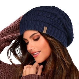 FURTALK Women's Beanie Hat, Warm, Winter-Wear with Soft Inner Lining, navy
