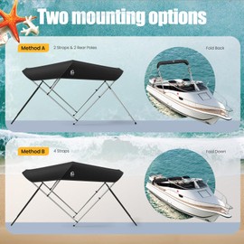 XGeek Bimini Top,3Bow/4Bow Bimini Tops for Boats,Jon Boat Canopy Ideal for Most Vessels with Rear Support Pole and Storage Boot