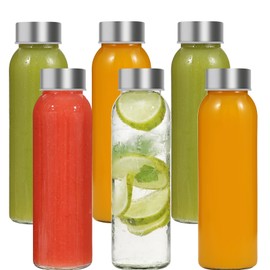 Danmu Glass Juice Bottles with Lids 12 oz,Juicing Bottles Reusable Glass,Stainless Steel Lids 100% Leakproof for Juicing,Water,Milk,Milkshake,Coffee 6 Pack Compact Size & Easy Grip Fridge Safe