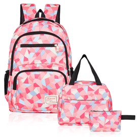 Sciphylia School Backpack Girls Kids School Bag Teenager Backpack Waterproof Lightweight School Bag Set with Lunch Bag & Pencil Case for Girls Boys School Leisure, pink, Simple
