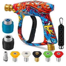 Autojack Graffiti High Pressure Washer Stubby Gun, 4000 PSI, M22-14mm Inlet, 5 Quick Connect Nozzles, Multicoloured