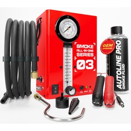 Automotive Leak Tester With Built-in Air Motor and Pressure Gauge - Model 03 - Exhaust Smoke Detector Tools Kit - Car Smoke Machine With Flow Meter and Best Ranked Fluid for EVAP