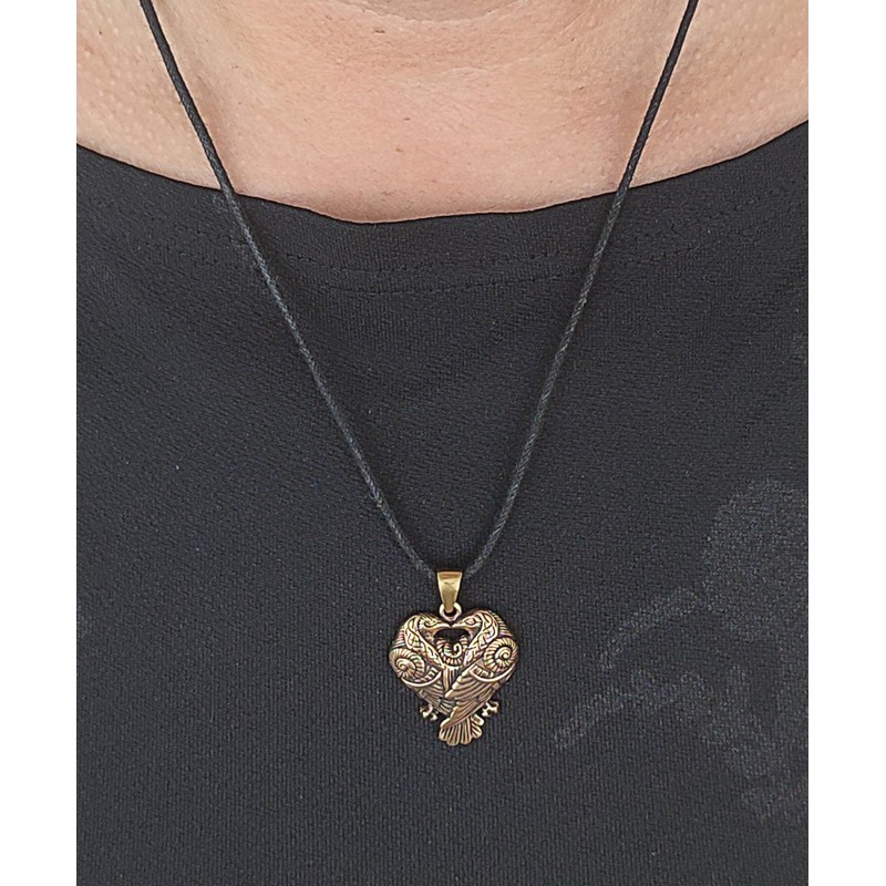 Kiss of Leather Raven Pendant Bronze with Cotton Cord, Bronze