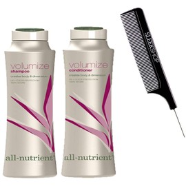 All-Nutrient VOLUMIZE Shampoo & Conditioner DUO SET, For Added Hair Volume & Dimension (w/Sleek Comb) UV+ Color Protection, 100% Vegan (3.4 oz + 3.4 oz TRAVEL DUO KIT)