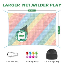 TOPNEW Double Layers Climbing Cargo Net - 6.6FT x 9.9FT Heavy Duty Playground Safety Net for Kids Backyard, Tree Fort & Jungle Gyms | Treehouse Accessories with Storage Bag & Carabiners(Coloured)