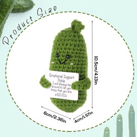 Funny Positive Cucumber, 4 Inch Emotional Support Pickle Knitted Cucumber with Positive Cards Creative Positive Crochet Plush Toy Inspirational Gift for Friends Home Office Decor