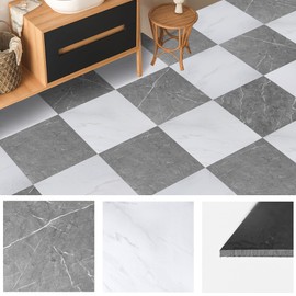 Tottist 30-Pack 12x12 Inch Peel and Stick Vinyl Floor Tiles, Self Adhesive Waterproof Flooring Planks for Kitchen, Dining Room,Bathroom,Vestibule, Cover 30 Sq. Ft(Grey/White Marble,15 Tiles per Color)