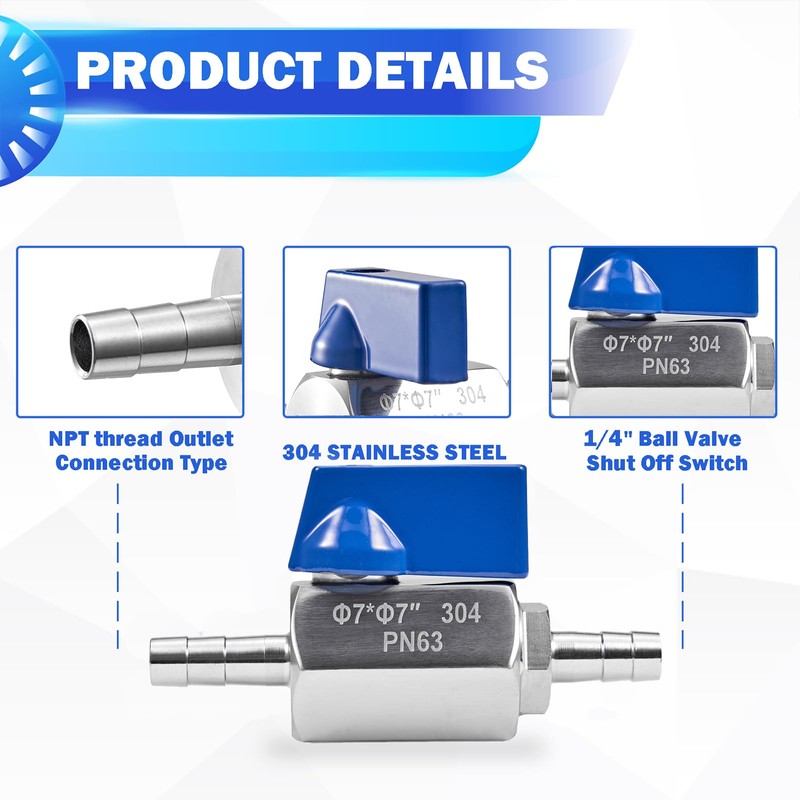 1/4”Barb Ball Valve - Stainless Steel Hose ID Barb Mini