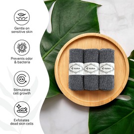 Yiclick Exfoliating Washcloth Towel [3 Pack], Japanese Exfoliating Bath Wash Cloth for Body Exfoliation, Korean Back Scrubber Washer for Shower, African Net Sponge Brush Loofah Exfoliator (Grey)