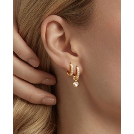 MILACOLATO 925 Sterling Silver Hoops Earrings Charm Set for Women Lightweight Small Silver Gold Earrings for Women Hypoallergenic Hoop Huggie Earrings Cartilage Earring 14K-CZ