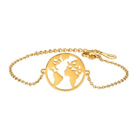 Cupimatch Adjustable Hollow World Map Bracelet Link Stainless Steel Jewelry Gift for Women Girls