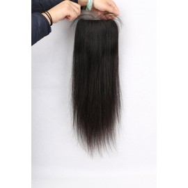 Greatremy 4"x4" Silk Base Lace Closure Straight Virgin Hair With Baby Hair Free Part Natural Color 14inch