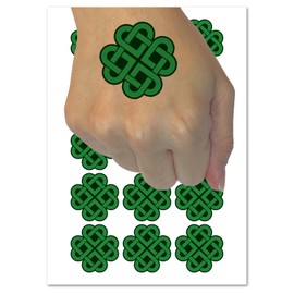 Celtic Shamrock Knot Silhouette Temporary Tattoo Water Resistant Fake Body Art Set Collection - 15 2" Tattoos (1 Sheet)