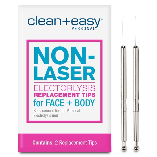 Clean + Easy Non-Laser Electrolysis Replacement Tips for Face & Body, Pack of 2