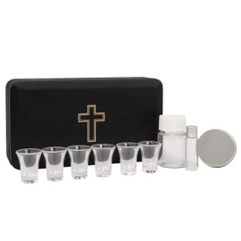 Portable Communion Service Set | Hard Case with Bottle for Wine, Vial for Oil, Six Glass Cups, and a Tin for Hosts | Great Catholic Gift for Ordination
