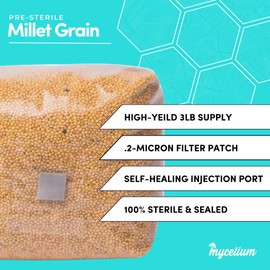 Mycelium 3 lb Millet Grain Spawn | Pre-Sterilized Grain Bag with Self-Healing Injection Port – Ideal for Fast, Clean Mycelium Growth | Perfect for Mushroom Cultivation | Made in USA