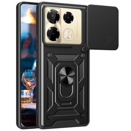 Ephoou for Infinix Note 40 Pro/Note 40 Pro Plus Armor Case with Slide Camera Cover & Magnetic Ring Kickstand, Military Grade Shockproof Protection Cover Case for Infinix Note 40 Pro SJ-Black
