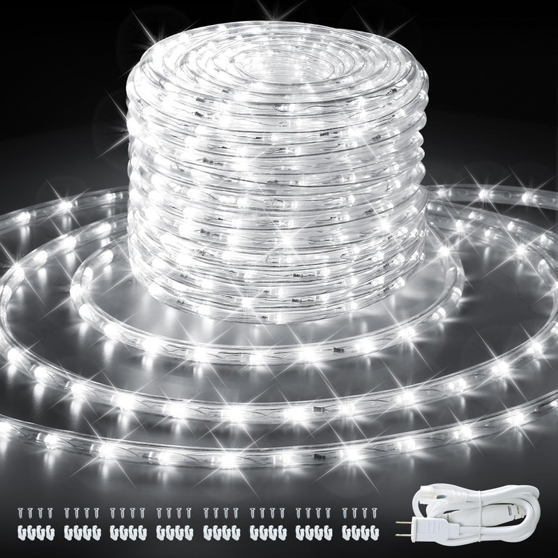 33ft/10m LED Rope Lights, Cool White Rope Light Outside, Waterproof