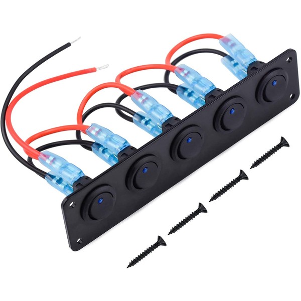 GIDREN 5 Gang Rocker Switch Panel 12-24 V Blue LED