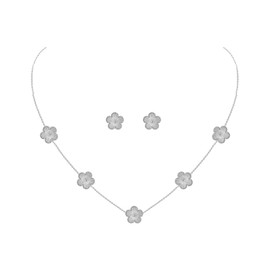 JIEMUCHU Gold Plated Stainless Steel Four Leaf Clover Necklace and Stud Jewelry Set for Women (Gold Stripe-White Gold Plated)