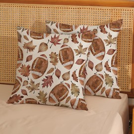 QANOK Fall Pillow Covers 20x20 Set of 2, Football Decor Maple Leaf Throw Pillows Holiday Outdoor Autumn Thanksgiving Decorative Farmhouse Cushion Case Fall Decorations for Home Couch Sofa