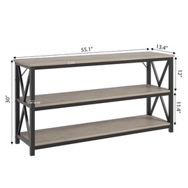 Industrial Long Console Table, 55 Inch 3-Tier Entryway Table with Storage Shelves, Rectangular Sofa Table for Entryway, Entry Table for Entrance, Hallway, Living Room, Bedroom (Gray, 55 in)