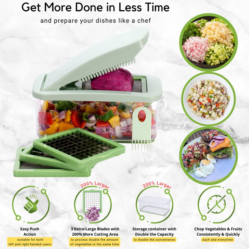 Brieftons QuickPush Food Chopper: Vegetable Dicer Slicer, Onion Cutter, 3