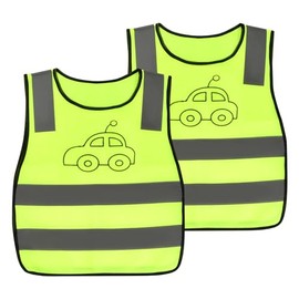 Pack of 2 High Visibility Vest (3-10 Years) Children's Safety Vest 360 Degree Reflective Breathable Children's Safety Vest for Road Traffic Protection for Boys Girls Neon Yellow - Car