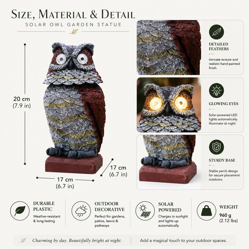 Solar Owl Garden Statue for Outdoor Decor – Glowing Eyes