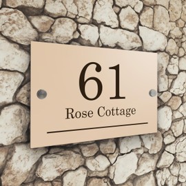 Badgemaster Modern Desert Beige House Number Sign Plaque Stainless Steel Standoffs 20cm x 13cm Horizontal Line Bottom