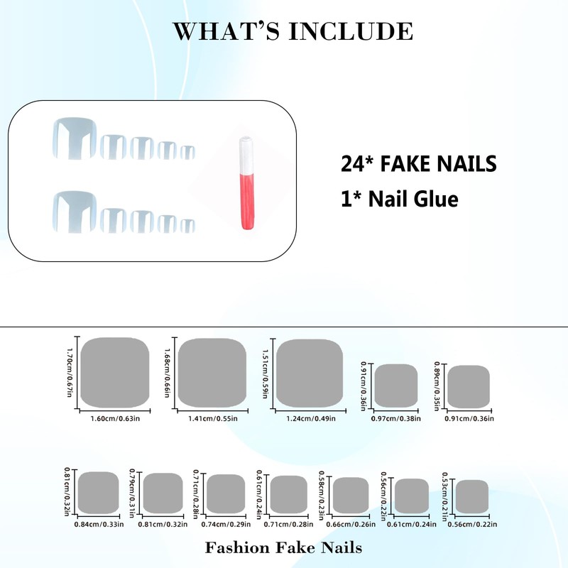 IMRAIN Blue Press on Toenails Short Square Fake Toe Nails