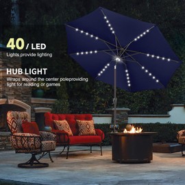 AckMizz 10ft Solar Umbrella Outdoor - Lighted Patio Umbrella with 40 LED Lights Waterprool Uv Protection, Table Umbrella with Tilt & Crank for Pool, Porch, Garden, Deck, Backyard(Dark Blue)