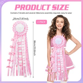 Hoolerry 1 Set Homecoming Mum Braid - 34 Inch Homecoming Mum Supplies for Back to School Week Dance Party Football Cheerleading Crafts Celebration Decor(Pink and White)