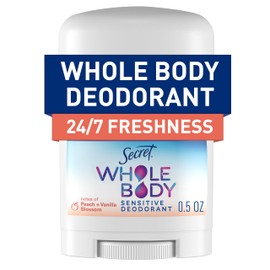 Secret Whole Body Deodorant Stick for Women, Travel Size, Peach & Vanilla Blossom Scent, Aluminum Free Deodorant, 72 HR Odor Protection, 0.5 oz