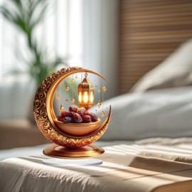 Perfeclan Eid Mubarak Night Light Ramadan Rustic Night Light Table Lamp for Farmhouse Bedside Table Living Room Cafe Decoration, Style A