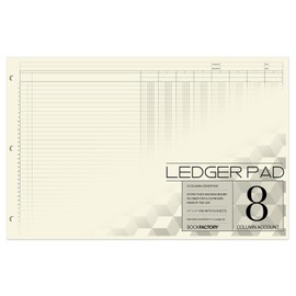 BookFactory Ledger Pad/Large 8 Column Accounting Ledger Columnar (Eight Columns) Pads - 17'' x 11'', 50 Pages, Notepad Landscape Format (Made in USA)