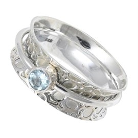 JEWELSTREZORO Blautopas Edelstein Spinnerring 925 Sterling Silber Meditationsring Männer & Frauen Spinnerring Geschenkartikel Schmuck TSR145H_66 (21.0)