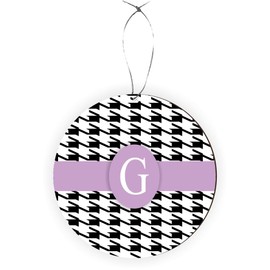Island Gifting - Letter G Monogram - Houndstooth Dogtooth Easter Purple on Black Design - Round Ceramic Ornament with String - Christmas Ornament