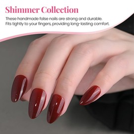 Almond Press On Nails Pearl Finish Wine red Press On Nails Short Glue On Nails for Women Opaque Natural Reusable Stick On Nails 30Pcs 15 Sizes Glossy Stick on Nails for Women Gift