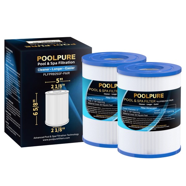 POOLPURE PRB25SF Spa Filter Replaces Unicel C-4405, Filbur FC-2387, PRB25SF-PAIR, R172464, APCC7062, CMP 25392-000-100, 17-2464, 817-5010 Hot Tub Filter 2 Pack