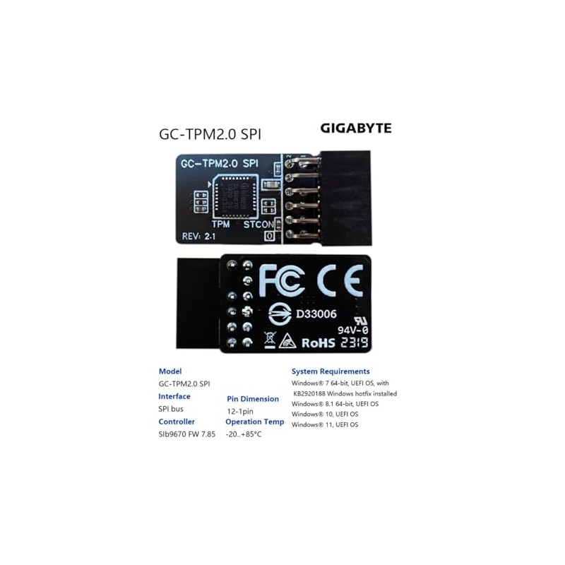 NUHFUFA TPM 2.0 Security Module SPI 2.0 (12-1) pin Security