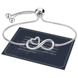 Silver Infinity Heart Bracelet - Sterling Silver Bracelets for Women, Adjustable