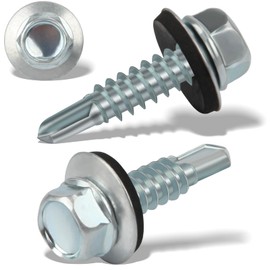 Pack of 60 Trapezoidal Sheet Metal Screws Self-Tapping Screws 6.3 x 25 mm Hexagonal Plumber Screws with Sealing Washer Galvanised Tapping Screws Drilling Screws Metal Roofing Screws (Silver)