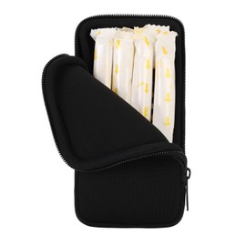Koikyu Tampon Storage Bag, Neoprene Tampon Organizer Case with Zipper Small Pouch for Feminine Products Portable Period Bags for Women,Ladies (Black)