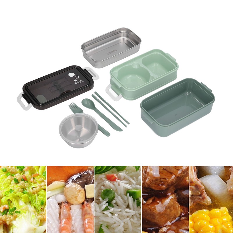 Lunch Box 2 Tier Stackable Container Folding Buckle Stainless Steel